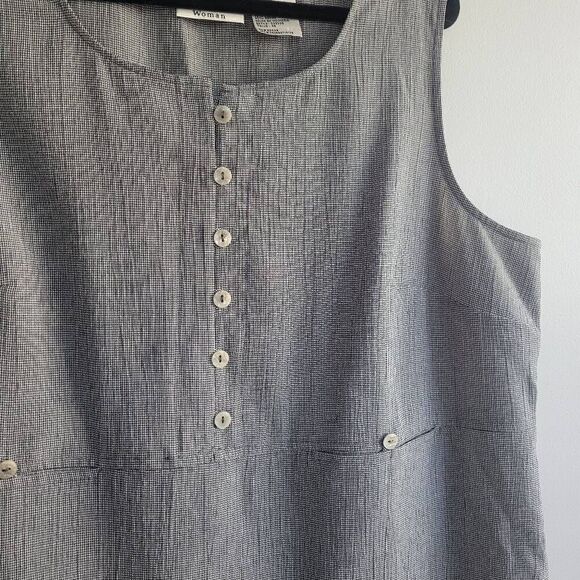 Vintage‎ 90s sleeveless tank dress houndstooth print button front - Picture 3 of 8